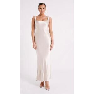 MESHKI Ensley Satin Maxi Dress Champagne Gown XL NWT